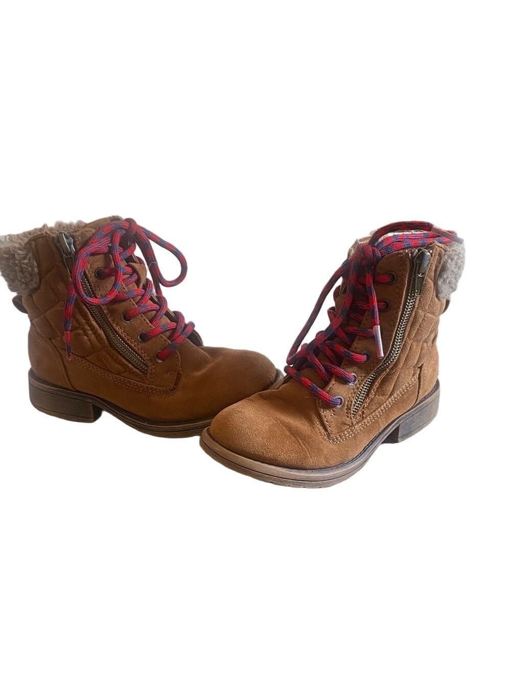 Steve Madden Kids Tan Lace-Up Boots w/ Zipper Sz 11 - Picture 1 of 10